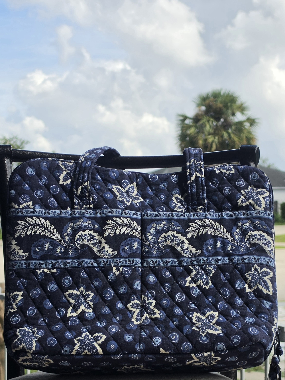 Quilted Navy Floral Tote Bag